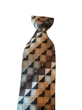 Tie Ivy Crew  # 115 Brown Silver Black Squares  3" x 60" Polyester